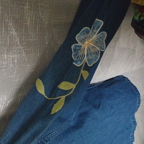 New Directions Blue Jean Floral Embroidered Jacket, 3X - Picture 3 of 7